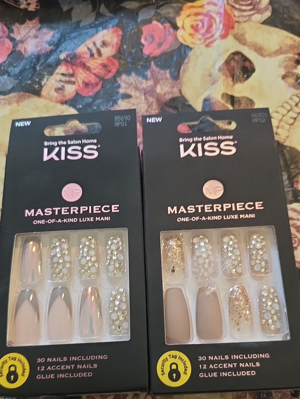 2 FULL SETS! Masterpiece Nails in Nude, Champagne, and Gold Rhinestones - KISS